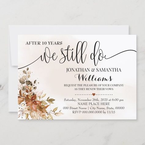 We Still Do Eucalyptus Autumn Wedding Anniversary Invitation  Zazzle Vow Renewal Invitations, 25th Anniversary Party, Dream Wedding Reception, Wedding Anniversary Cakes, Renewal Wedding, Anniversary Invitation, Metallic Wedding, Cricut Wedding, 30th Wedding Anniversary