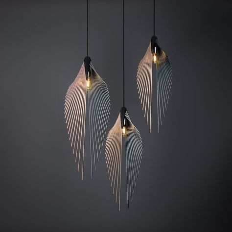 This modern pendant light's shape is defined by the anodized aluminium poles, fixed in a 3D printed holder, following a V-shaped geometry, while an Edison Vintage LED bulb completes the appearance. #ModernLighting #LightingDesign #PendantLighting Bachelor Apartment, Blitz Design, Leaf Chandelier, Modern Hanging Lamp, Luminaire Vintage, Leaf Images, Deco Luminaire, Hotel Branding, Luminaire Design