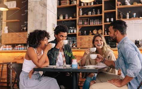 Diverse group of friends by Jacob Lund Photography on @creativemarket People Drinking Coffee, Friends Drinking, Friends Cast, Restaurant Photography, Coffee Photography, Drinking Coffee, People Sitting, Coffee Branding, Group Of Friends