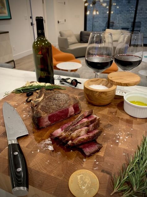 Steak And Wine Dinner Aesthetic, Gourmet Cooking Aesthetic, Wine Dinner Aesthetic, Steak And Wine, At Home Aesthetic, Steak At Home, Calm Night, Cooking Aesthetic, Dinner Aesthetic