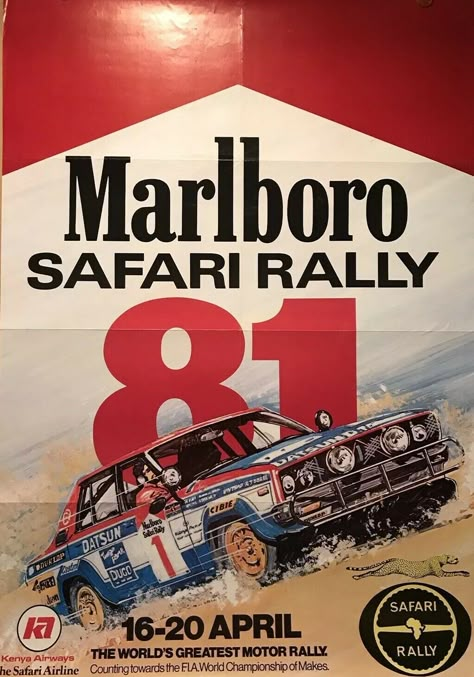 1981 Safari Rally poster Group B Rally Poster, Vintage Race Poster, Retro Rally Wallpaper, Retro Racing Poster, Rally Poster, Vintage Rally, Rally Car Racing, Vintage Racing Poster, Grand Prix Posters