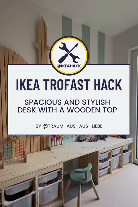 Ikea Trofast Desk Hack, Trofast Desk, Trofast Desk Hack, Desk Hacks, Ikea Trofast, Stylish Desk, Custom Desk, Mom Diy, Wooden Tops