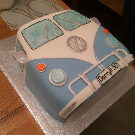 VW Camper van cake, made for a 59th Birthday. Vanilla sponge cake with vanilla butter cream, sugar paste icing on top. Camper Van Cake, Camper Cakes, Vw Kampeerwagens, Bus Cake, Birthday Cake Images, Vw Camper Van, Dad Birthday Cakes, Vanilla Sponge Cake, Vanilla Sponge