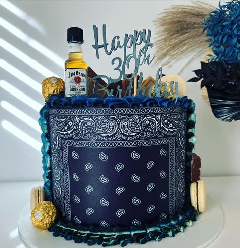 Blue Bandana Cake Ideas, Bandana Cake Ideas, Blue Bandana Cake, Alcohol Cake Ideas, Bandana Cake, Crazy Birthday Cakes, Crazy Birthday, Alcohol Cake, Blue Bandana