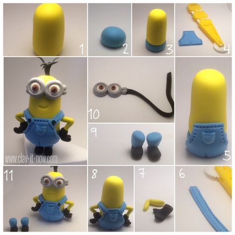 minions 2015 figurine-kevin the minion-step by step tutorial Clay Cartoon Characters, Diy Minion Cake, Minion Clay Art, Build A Minion, Clay Minion, Clay Cartoon, Diy Minion Cupcakes Easy, Mini Clay Pot Crafts, Fimo Clay Crafts