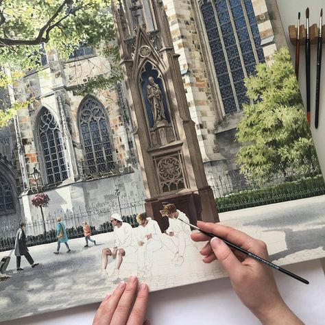 Impressive Watercolor Paintings Of Famous Old European Landmarks Aachen Cathedral, Architecture Artists, World Architecture, Watercolor Architecture, Architecture Sketchbook, European Architecture, Architecture Drawing Art, Architecture Painting, Hand Draw