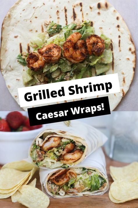 Shrimp caesar wrap process shots of caesar salad and wrap recipe. Shrimp Ceasar Salad, Shrimp Meal Prep, Grilled Chicken Caesar, Shrimp Wraps, Wraps Recipes Healthy, Chicken Caesar Wrap, Healthy Wraps, Soul Food Dinner, Salad Wraps