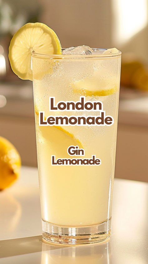 London Lemonade Alcoholic Drinks With Lemonade, Gin Lemonade Cocktail, Drinks With Gin, Alcoholic Lemonade Drinks, Gin Cocktails Summer, Hot Weather Drinks, Lemon Cocktails, Gin Lemonade, Cocktail Board