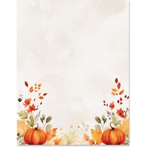 Our Watercolor Harvest Splendor Border Papers have a vintage feel that is right on trend for your Fall correspondence. Customize the papers to create personal or professional newsletters, event invitations, promotional flyers, and more! Each stationery paper features a pumpkins and leaves design along the bottom edge that looks like a watercolor painting. Use our Free downloadable template to customize the Border Papers for your school, business, or community event.  8 1/2" x 11" Full-color desi Fall Borders And Frames, Fall Newsletter Template Free, Pumpkin Border Design, Thanksgiving Borders And Frames, Autumn Border Designs, Vintage Floral Wedding Invitations, Fall Borders, Floral Watercolor Background, Pumpkins And Leaves