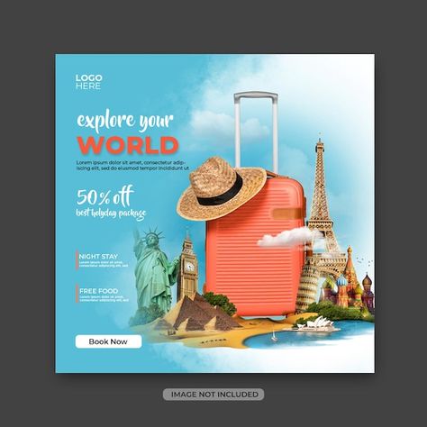 Travel Creative Ads Social Media, Travel Marketing Ideas Social Media, Travel Insurance Creative Ads, Travel Post Ideas Instagram, Travel Post Design, Travel Social Media Design, Travel Social Media Post, Travel Advertising Design, Travel Banner