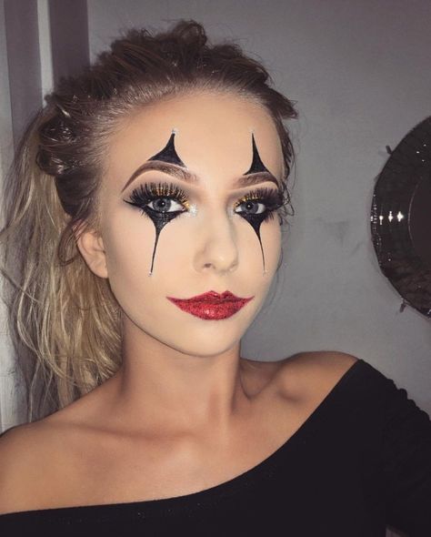 Harlequin Makeup Halloween, Pantomime Makeup, Maquillage Halloween Simple, Make Up Diy, Halloween Makeup Clown, Halloween Make-up Looks, Halloweenský Makeup, Holloween Makeup, Creepy Halloween Makeup