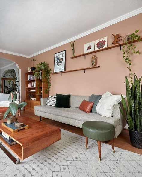 Peach Living Rooms, Terracotta Living Room, Living Room Wall Color, Room Wall Colors, Living Room Orange, Pink Living Room, Colourful Living Room, Living Room Colors, Living Room Inspo