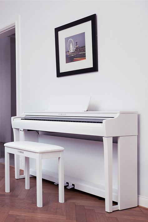 Yamaha Clavinova, Piano Living Rooms, Piano Stand, Piano Desk, Acoustic Piano, Piano Decor, White Piano, House Main Door, House Main Door Design