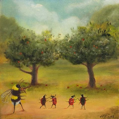 Safa on Twitter: "the rest of the pajnting is nice too. it’s ladybugs dancing bro!! it’s very sweet!!!… " Prelapsarian Art, Playing Violin, Arte Peculiar, Art Mignon, Bee Art, Animal Painting, Art Et Illustration, Pics Art, Funky Art