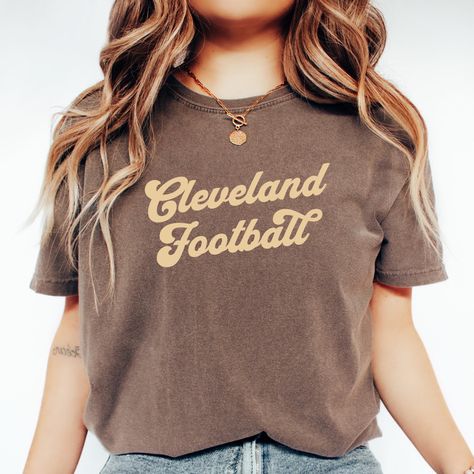 Cleveland Football | Cleveland Shirt Women | Espresso Cleveland Tee | Brown Garment Dyed Tee | Cute Cleveland Shirt Cream Design, Style Guide, Shirt Women, Computer Monitor, Cleveland, Comfort Colors, Lay Flat, Fabric Color, Style Guides