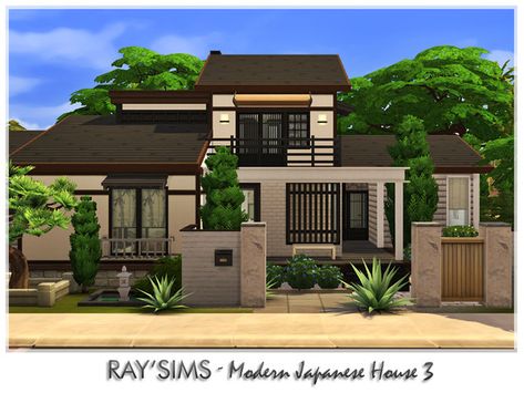 The Sims Resource - Lots Sims 4 Japanese Modern House, Sims 4 Japanese House Layout, Sims4 Japanese House, Sims Japanese House, Japanese Houses Modern, Sims 4 Lots Residential, Asian Modern House, Bloxburg Japanese House, Modern Korean House