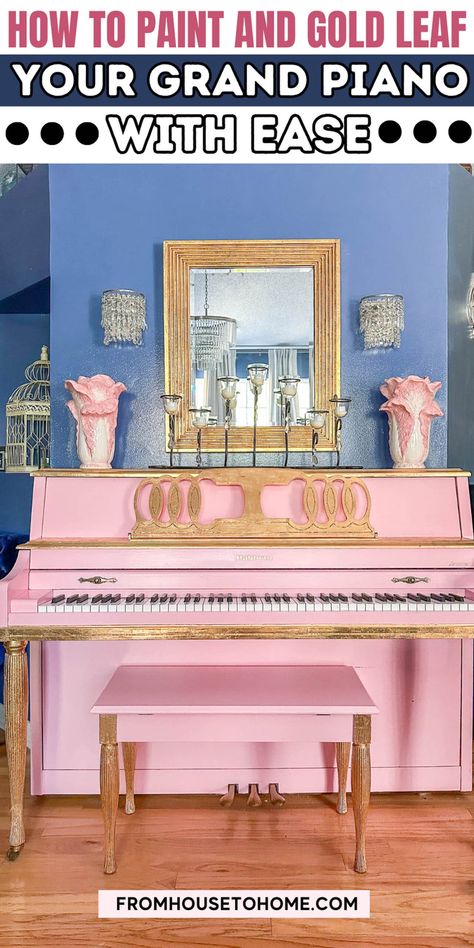 How To Paint And Gold Leaf A Piano Painting A Piano, White And Gold Piano, Upright Piano Painted, Painted Grand Piano, Painting Old Pianos, Diy Glam Decor, Diy Furniture Makeover Ideas, Painted Pianos, Diy Furniture Redo