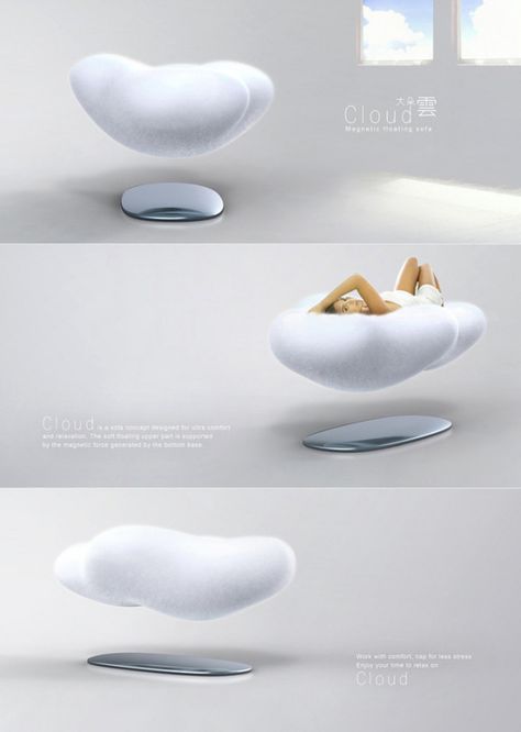 Futuristic hover chair using magnets Floating Chair, Clouds Design, Futuristic Design, Tech Gadgets, Office Design, Cool Things, Bean Bag Chair, Product Design, Concept Design