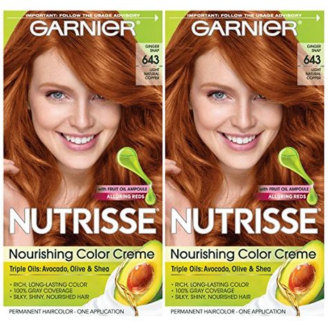 Copper Red Hair Dye, Garnier Nutrisse Hair Color, Copper Ginger, Ginger Hair Dyed, Garnier Hair Color, Hair Color Products, Light Auburn Hair, Copper Red Hair, Dyed Red Hair