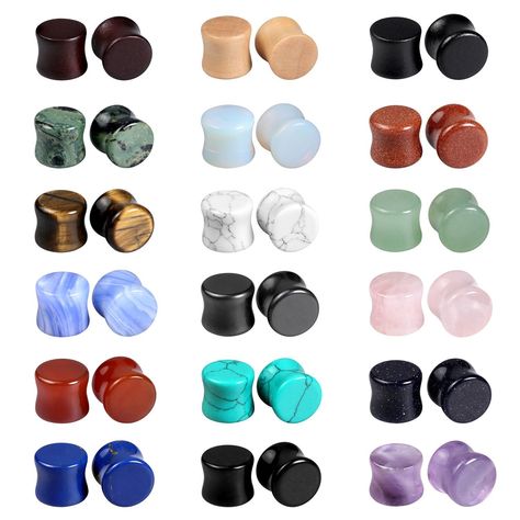 PRICES MAY VARY. DOUBLE FLARED PLUGS SIZE: Ear Gauges 00g (10mm), Cap Size: 11mm, Height: 10mm. High Polished Smooth Surface, do no scratches to your ear, Comfortable to Wear. Please be aware the our plugs tend to have smaller flares (look more natural and cool on ears!) but they are the right gauge size. SPECIAL VALUE PACK: Comes with 18 pairs / 36 pieces 00 gauge ear plugs, crafted from high quality mixed stone (15 pairs) & natural wood (3 pairs). A great value pack of 18 pairs stunning ear pl Ear Stretching, Ear Gauges Plugs, Stone Plugs, Wood Plugs, Ear Tunnels, Purple Agate, Ear Gauges, Stretched Ears, Gauges Plugs