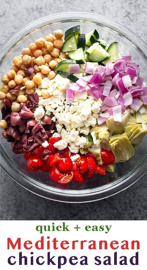 Salad With Artichokes And Olives, Mediterranean Salad With Artichokes, Cucumber Artichoke Salad, Greek Artichoke Salad, Artichoke Chickpea Salad, Chickpea Salad With Feta, Healthy Chickpea Salad, Salad With Veggies, Greek Salad Ingredients