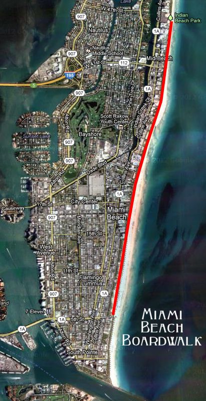 Miami Beach Boardwalk Map - This will be a good exercise route. Miami Beach Boardwalk, Miami Map, Miami Photos, Miami Art Deco, Miami Vacation, Miami Travel, Places In Florida, Nikki Beach, Florida Trip