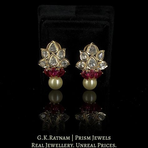 A ravishing collection of diamond polki tops, chandeliers, karnfools and chand balas / balis, specially crafted to gratify your royal taste. Polki Tops, Jadau Earrings, Unique Diamond Earrings, Gold Enamel Jewelry, Chand Bali, Pearl Diamond Jewelry, Diamond Earrings Design, Choker Designs, Heavy Earrings