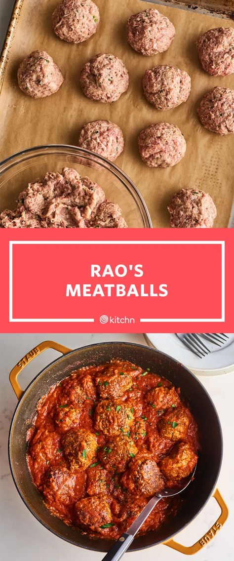 I Tried the Rao's Family Meatball Recipe | Kitchn Rao Meatball Recipe, Raos Meatballs, Meatball Dinner, Best Meatballs, Celebrity Recipes, Meatball Recipe, Homemade Meatballs, Spaghetti And Meatballs, Meatball Recipes