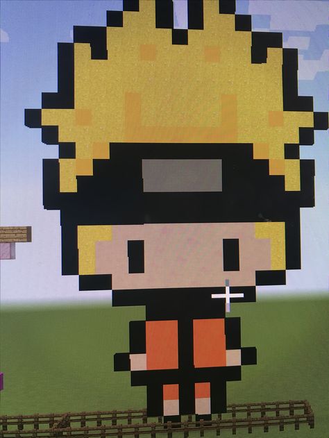 This is a picture of Naruto I build in my Minecraft pixel playground hope you guys enjoy this and try to rebuild your own repost this to get a new follower Minecraft Naruto Build, Naruto Minecraft Builds, Minecraft Templates, Minecraft Pictures, Toca Life, Minecraft Builds, Minecraft Building, Minecraft Ideas, Pixel Art