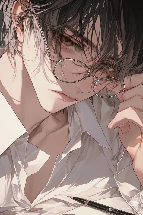 Male Character Design With Glasses, Male Oc With Glasses Art, Digital Art Anime With Glasses, Male Character Art With Glasses, Anime Boy With Glasses Drawing, Manga Boy With Glasses, Male Art Reference, Manga English, Demon King Anime