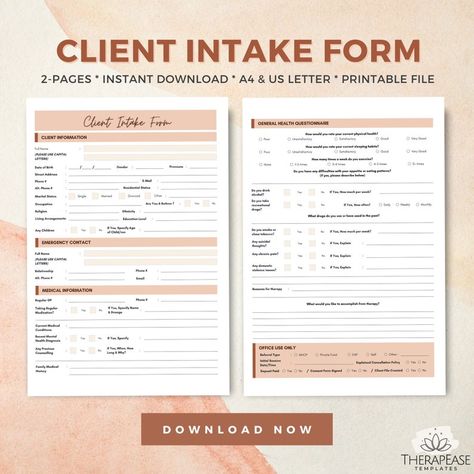 Client Intake Form Digital Template, Therapy Signup Form, Therapy Templates, Psychology Forms, Client Therapy Forms, Counseling Signup TET03 - Etsy Australia Intake Forms For Counseling, Oat Format For Client, Format For Client First Time To Chat, Therapy Templates, Client Intake Form, Mental Health Assessment, Business Chart, Intake Form, Docs Templates