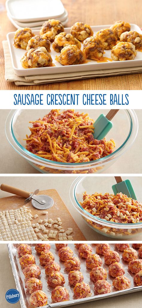 Get ‘em while they’re hot, because they’ll be gone in a flash. These Sausage Crescent Cheese Balls make the perfect appetizer for your next party. Only 5 ingredients make this recipe incredibly easy! Dip in barbecue sauce for extra yum! Crescent Appetizers, Sausage Crescent, Sausage Crescents, Horderves Appetizers, Easy Sausage Recipes, Appetizers Easy Dips, Breakfast Sausage Recipes, Gluten Free Puff Pastry, Easy Dip