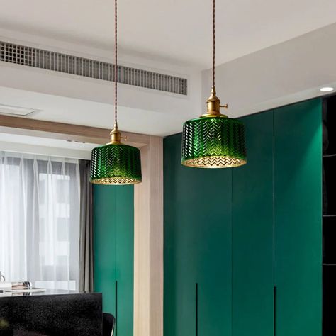 Introducing the Afralia™ Green Glass LED Pendant Light – a stylish lighting fixture designed for modern interiors. This exquisite pendant light is perfect for adding a touch of elegance and sophistication to any space. Crafted with high-quality materials, this pendant light features a stunning green lampshade that adds a pop of color to your room. The polished copper finish gives it a luxurious and sleek look that complements a wide range of decor styles. With a single LED bulb providing ample lighting, this pendant light is ideal for illuminating areas such as the parlor, study, master bedroom, other bedrooms, hotel hall, and hotel room. The adjustable cord pendant installation allows you to customize the height to suit your space. Equipped with multiple switch options including a knob sw Scandinavian Ceiling, Green Pendant Light, Brass Lampshade, Hanging Lighting, Copper Glass, Hanging Fixture, Hanging Light Fixtures, Eva Green, Glass Style