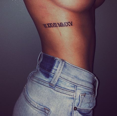 Roman Numerals On Ribs, Roman Numeral Tattoo On Ribs, Rib Roman Numeral Tattoo, Roman Numeral Tattoo Ribs Women, Roman Numeral Tattoo Women, Roman Numeral Rib Tattoo, Dates Tattoo, Roman Numeral Date Tattoo, Wörter Tattoos