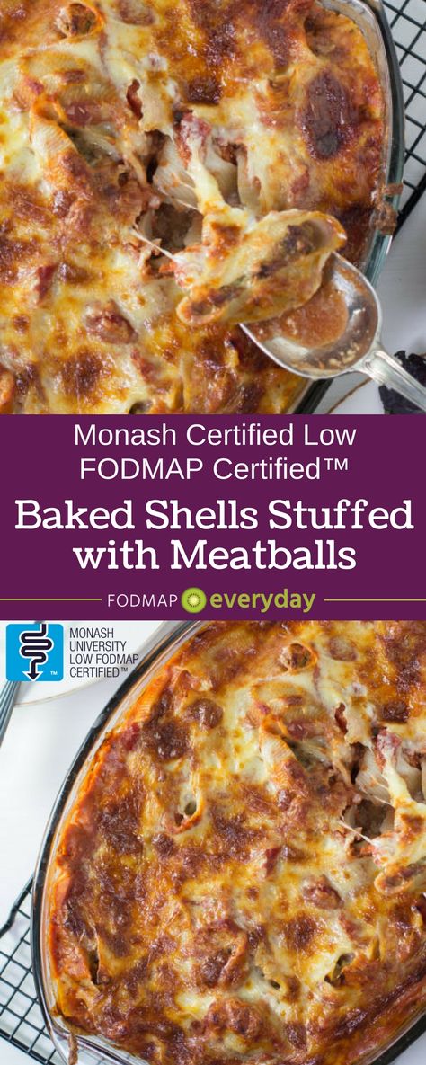 Low Fodmap Meatballs, Low Fodmap Casserole, Fodmap Meatballs, Baked Shells, Low Fodmap Appetizers, Meatballs Baked, Fod Map, Fodmap Recipes Dinner, Low Fodmap Recipes Dinner