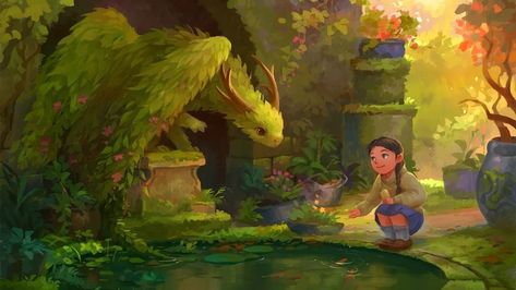 Magic Fountain, Hidden Garden, Have Inspiration, Dragon Rider, Character Inspo, Fantasy Concept Art, A Dragon, Dragon Art, Creature Art