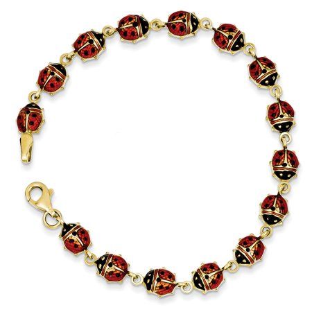 14k Yellow Gold 7in Enamel & Resin Ladybug Bracelet Ladybug Bracelet, Gold Vinyl, Jewelry Resin, Gold Armband, Bracelets Gold, Jewellery Gold, Rose Jewelry, Bracelet Online, Gold Bangle