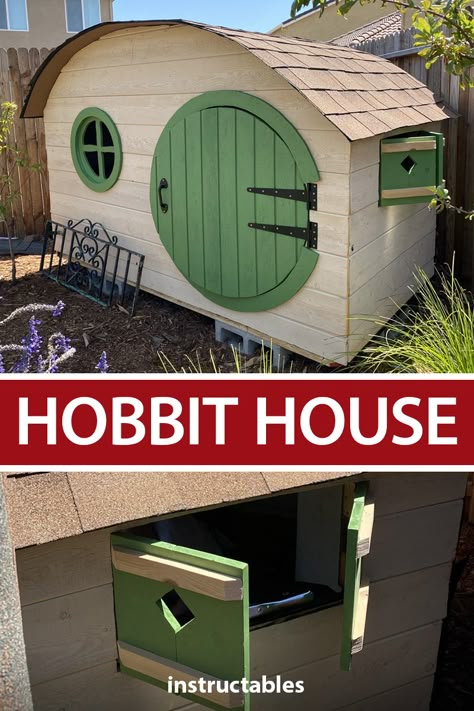 Diy Hobbit House Playhouses, Hobbit House Playhouse, Hobbit Hole Backyard, Lord Of The Rings Backyard, Hobbit Hole Playhouse Diy, Hobbit Hole Playhouse, Cardboard Hobbit House, Hobbit Pet House, Hobbit Shed