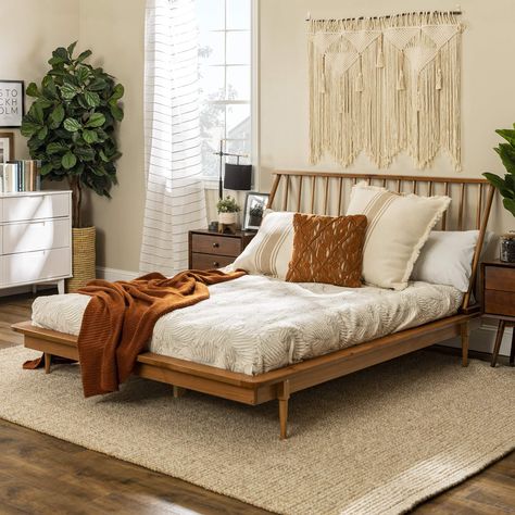 PRICES MAY VARY. ELEGANTLY TIMELESS DESIGN - Elevate your bedroom decor with the clean-lined spindle headboard of this wooden spindle bed frame. The classic spindle design exudes timeless elegance, bringing a touch of rustic charm to any bedroom setting. 🛌✨ MID-CENTURY INSPIRED LEGS - The tapered legs of this wood platform bed add a mid-century flair to your living space, combining the warmth of solid pine wood with sleek and stylish leg design. The thoughtful details in the leg construction en Spindle Headboard, Rustic Bed Frame, Queen Platform Bed Frame, Spindle Bed, Mid Century Modern Bed, Solid Wood Bed Frame, Wood Platform Bed Frame, Wooden Platform Bed, Mid Century Modern Bedroom