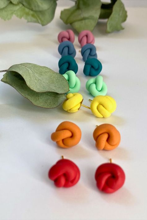 Polymer Clay Knot Earrings, Clay Knot Earrings, Polymer Clay Knot, Clay Knot, Fimo Earrings, Crochet Rag Rug, Handmade Clay Jewelry, Knot Studs, Polymer Clay Jewelry Diy