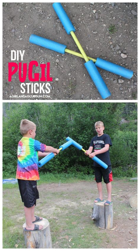 Pugil sticks DIY and camping game! Diy Jousting Sticks, Pool Noodle Croquet, Pool Noodle Jousting, Pool Noodle Obstacle Course, Diy Camping Games, Gladiator Games, Backyard Party Games, Big Pool, Sticks Diy