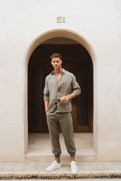 Khaki Pants Outfit Men Formal, Black Linen Pants Outfit Summer, Linen Pants Outfit Summer Casual, Green Linen Pants Outfit, Linen Pants Outfit Men, Green Linen Pants, Green Linen Shirt, Linen Pants Outfit, Relaxed Elegance