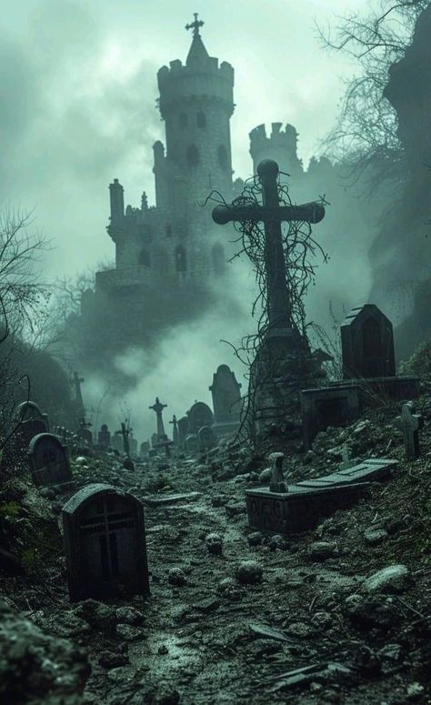 Dark Fantasy Scenery, Ravenloft Aesthetic, Graveyard Wallpaper, Old Cemetery, Dark Castle, Gothic Castle, Dark Fantasy Artwork, Haunted Castle, Gothic Wallpaper