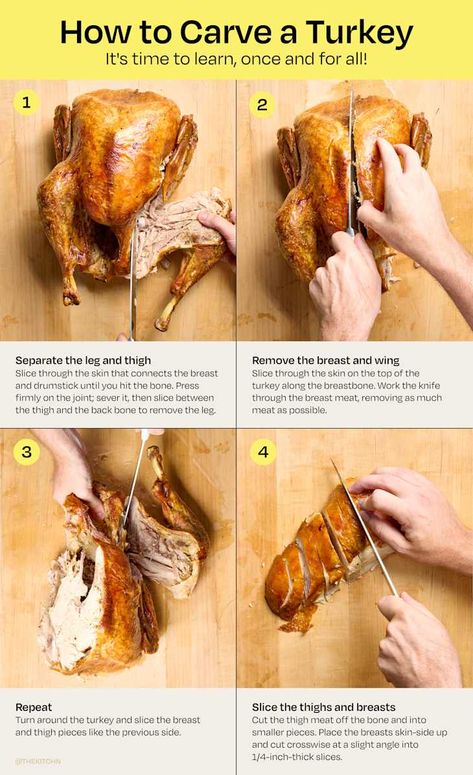 How to Carve a Turkey: The Easiest Method (Step-by-Step Guide) | The Kitchn Turkey Carving Tips, How To Slice A Turkey, How To Carve Turkey, How To Cut A Turkey Into Pieces, Carve Turkey How To, How To Carve A Turkey Video, How To Cut A Turkey, How To Carve A Turkey, Carving Turkey