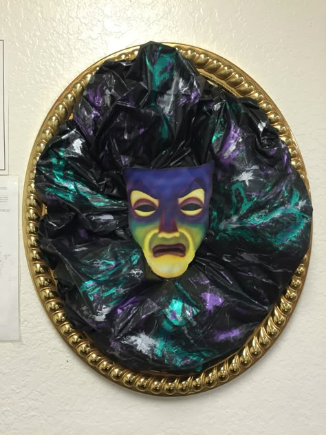 Made this for Disney villains party at work. Frame, black table cloth, paint and a print out of his face! Super easy! Disney Villians Trunk Or Treat Ideas, Villian Decorations, Villan Party, Villains Decorations, Disney Villian Trunk Or Treat, Villian Party Ideas, Villians Party, Villain Decorations, Villains Party Ideas