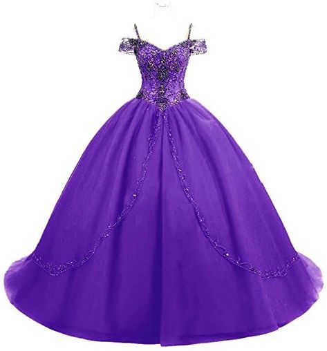 DKBridal Women's Cap Sleeves Crystals Ball Gowns Tulle Long Quinceanera Dresses Quinceanera Dresses Glittery, Purple Ballgown, Purple Evening Gown, Purple Ball Gown, Pretty Quinceanera Dresses, Gorgeous Prom Dresses, Formal Occasion Dress, Dresses Purple, Princess Ball Gowns