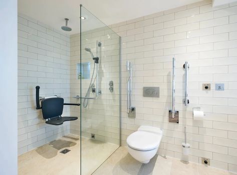 10 Ways to Make Your Bathroom Disabled Friendly Disabled Wet Room, Wetroom Ideas, Accessible Bathrooms, Bathroom Technology, Disabled Bathroom, Menu Design Inspiration, Property Ideas, Care Homes, Space Saving Bathroom