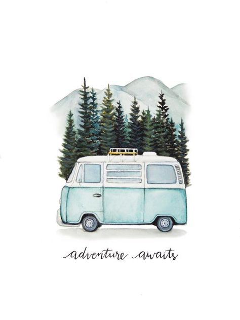 수채화 그림, Arte Sketchbook, Art Et Illustration, Photo Vintage, Art And Illustration, Watercolor Flower, Abstract Photography, Vw Bus, Adventure Awaits