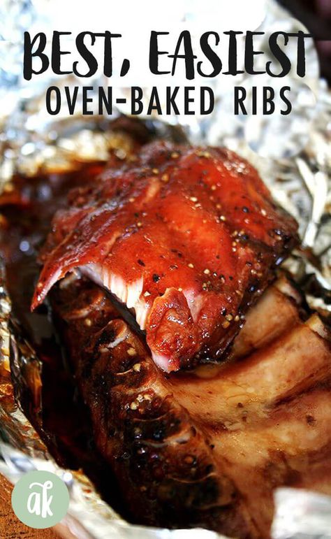 The Best, Easiest (Oven) Ribs You Will Ever Make: This amazing baby back ribs recipe takes five minutes to prepare, but what emerges from the oven — a juice-filled package of falling-off-the-bone baby back ribs, perfectly crisped on the exterior — tastes like a day's worth of work toiling over a coal-filled bbq pit. Sweet. Smokey. Salty. Delicious. If these aren't the best ribs you've ever prepared, they're damn good ribs at the very least. #ribs #ovenribs #babybackribs #easy Babyback Ribs In Oven, Back Ribs In Oven, Oven Ribs, The Best Ribs, Baby Back Ribs Recipe, Baked Bbq Ribs, Best Ribs, Back Ribs Recipe, Ribs Recipes