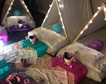 Slumber party tents | Etsy Sleepover Tents, Party Favor Cups, Club Tropicana, Boho Party Decorations, Glamping Party, Teepee Party, Sleepover Birthday Parties, Play Tents, Girl Sleepover